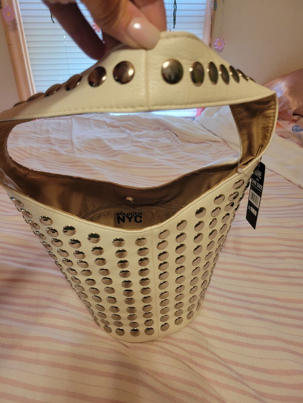 Steve Madden Creme Studded Bucket Bag. Bought At Dillards.